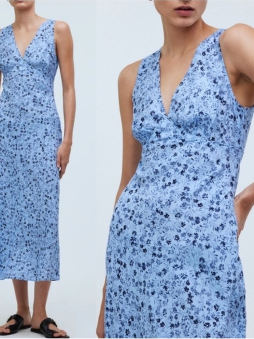 Madewell Ariana Midi Sky Blue Floral V-Neck Midi Dress